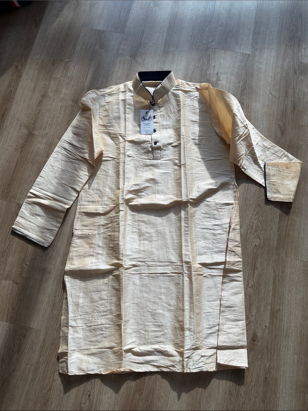 Men's Cream Kurta with Contrast Collar